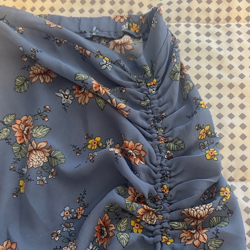 Max Studio Asymmetrical Floral Skirt in Blue and Yellow